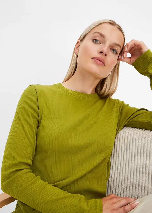 Maglia a maniche lunghe a coste in puro cotone, bonprix