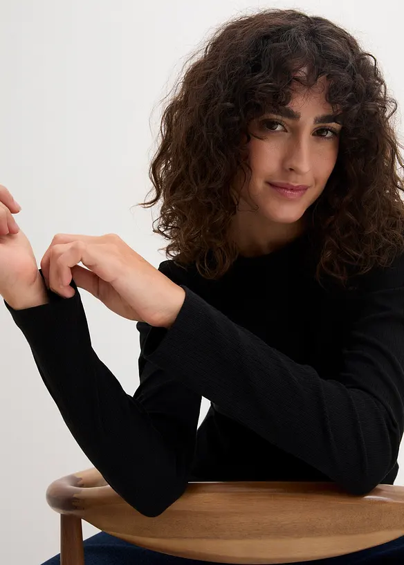 Maglia a maniche lunghe a coste in puro cotone, bonprix