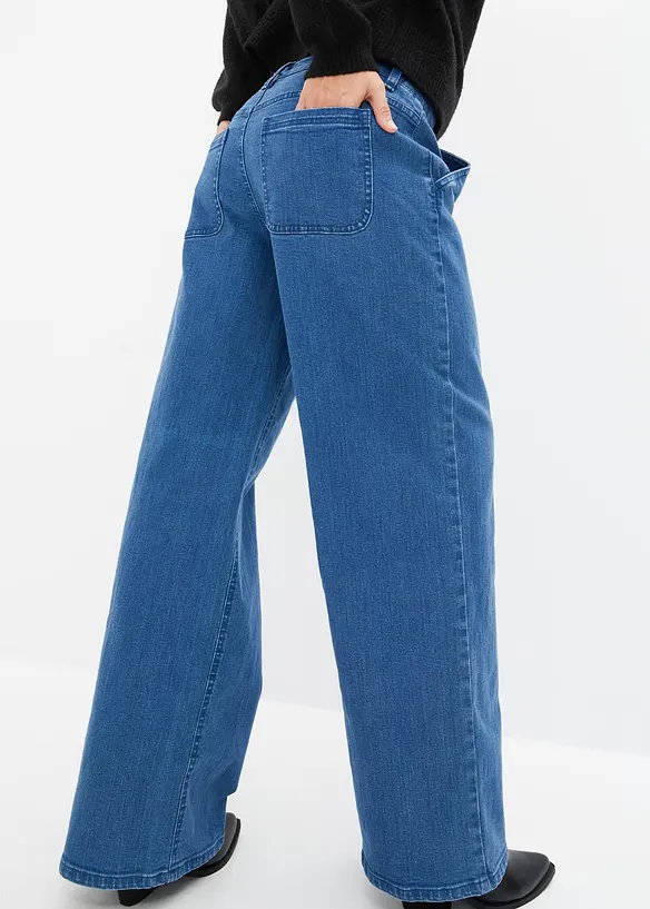Jeans wide leg, a vita media, bonprix