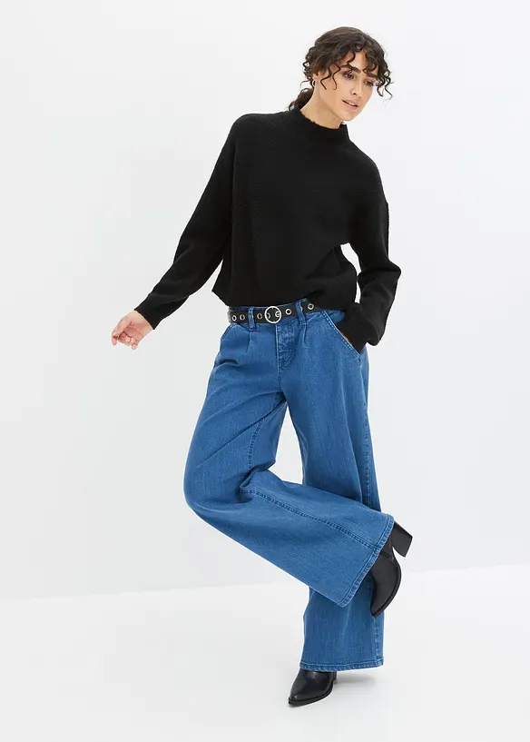 Jeans wide leg, a vita media, bonprix