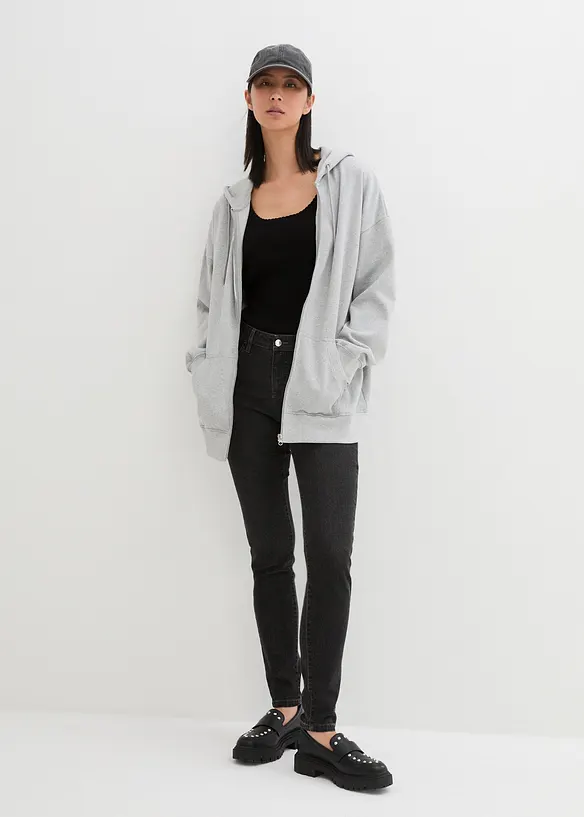 Felpa oversize con zip e cappuccio, bonprix