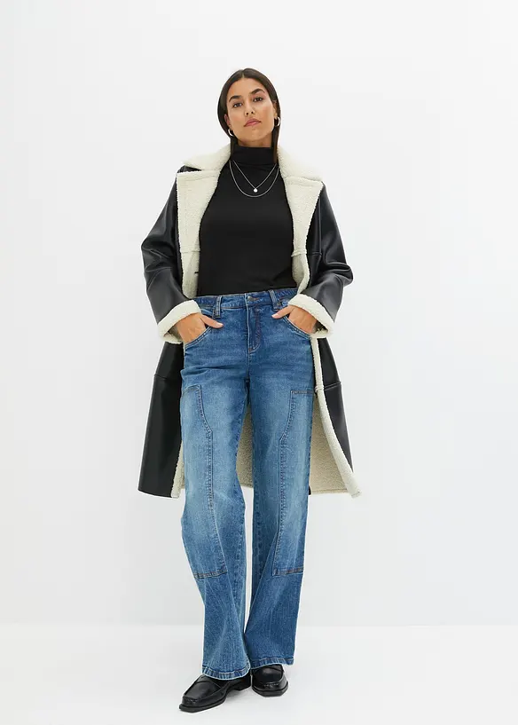 Jeans wide leg, vita media, bonprix