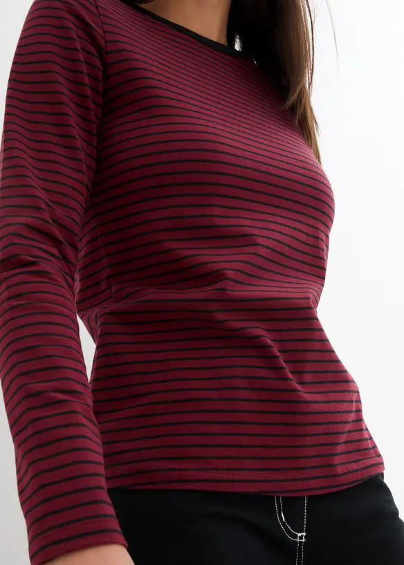 Maglia a maniche lunghe a righe con scollo barca, bonprix