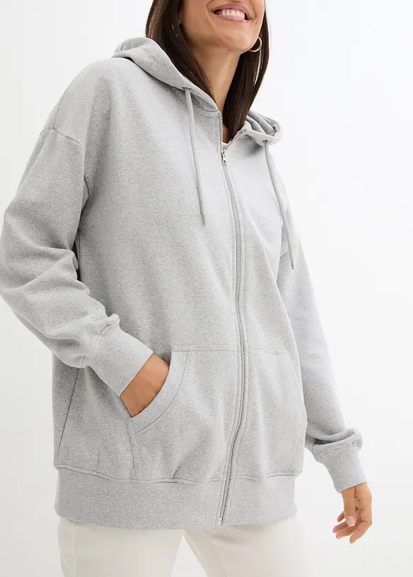 Felpa oversize con zip e cappuccio, bonprix