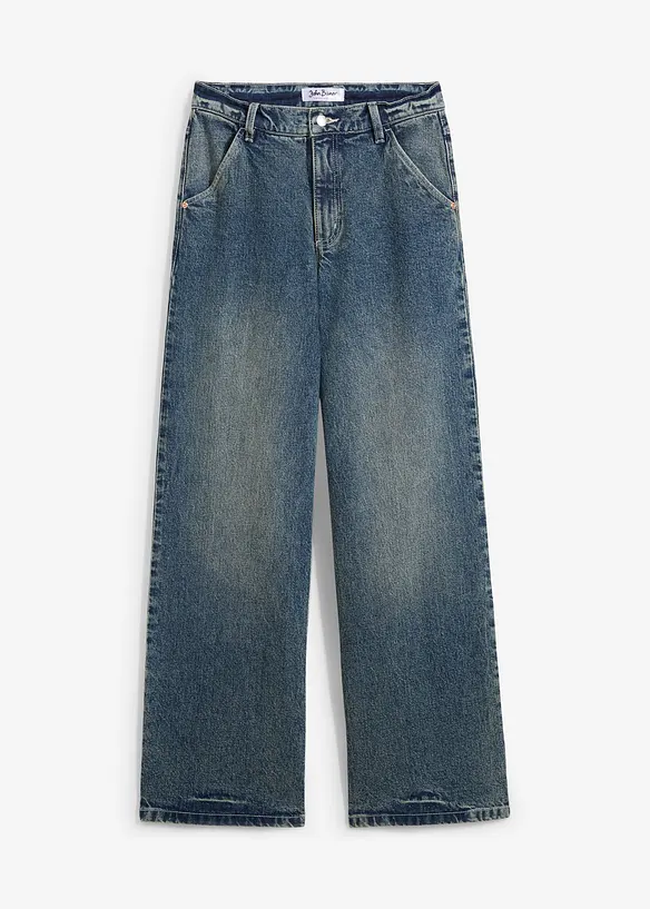 Jeans wide leg leggermente elasticizzati, vita alta, bonprix
