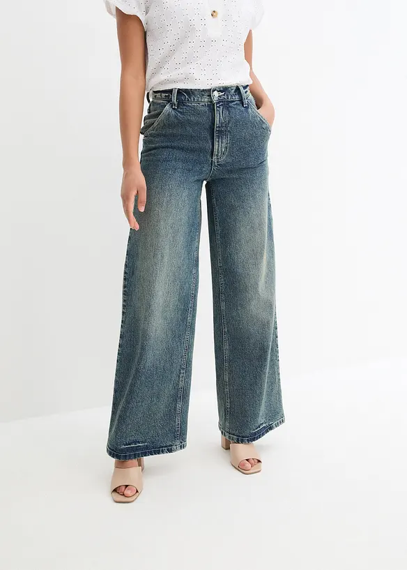 Jeans wide leg leggermente elasticizzati, vita alta, bonprix