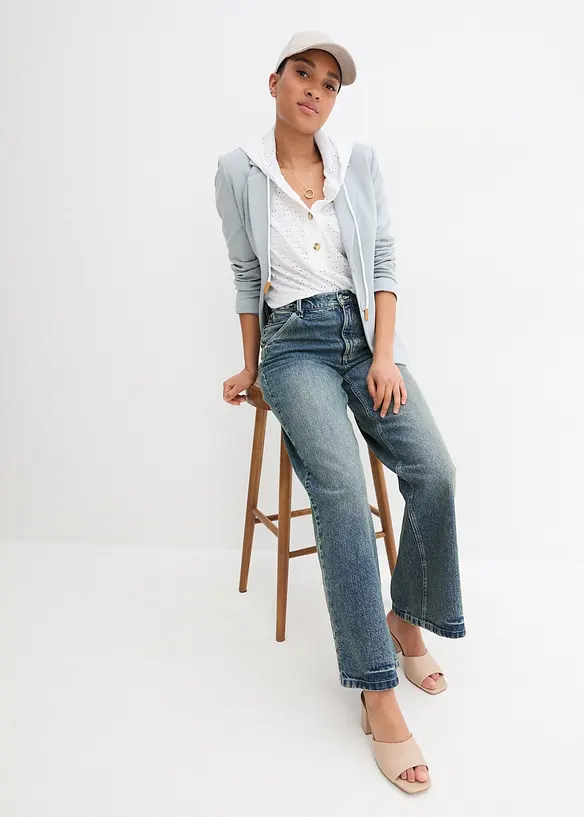 Jeans wide leg leggermente elasticizzati, vita alta, bonprix