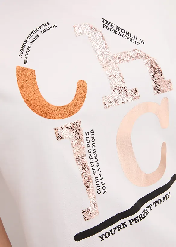 T-shirt con stampa glitterata, bonprix
