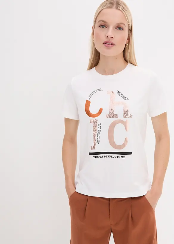 T-shirt con stampa glitterata, bonprix