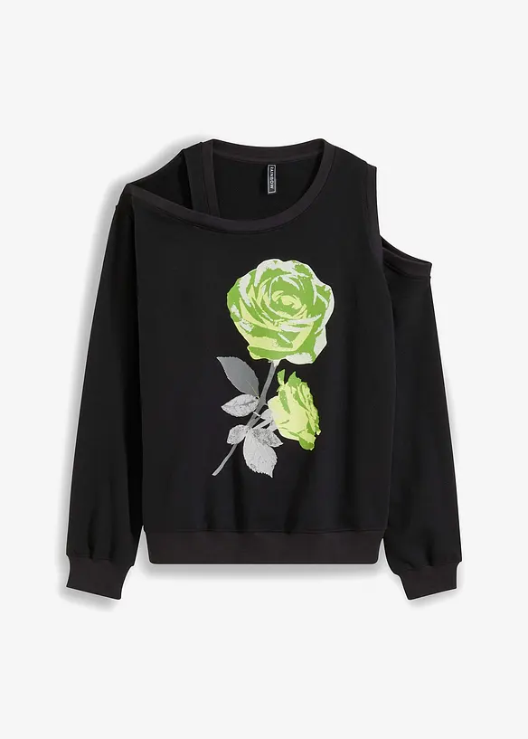 Felpa oversize con rosa stampata, bonprix