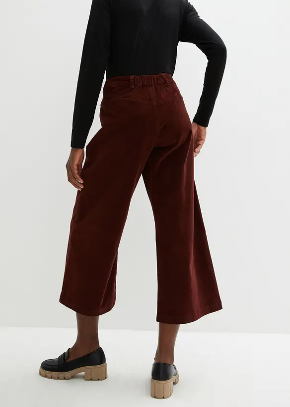 Pantaloni culotte cropped di velluto elasticizzato con cinta comoda, vita alta, bonprix