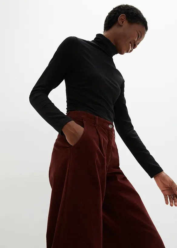 Pantaloni culotte cropped di velluto elasticizzato con cinta comoda, vita alta, bonprix