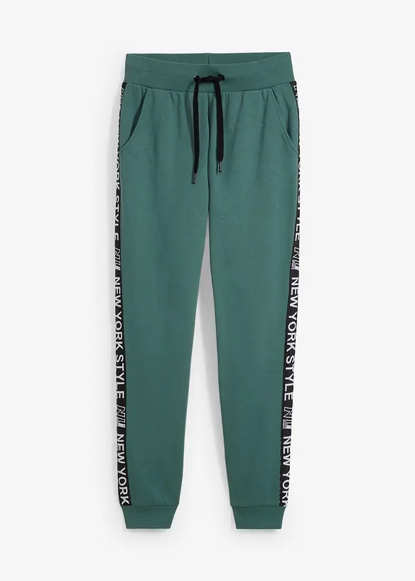 Pantaloni in felpa con elastico in vita e stampa con scritta, bonprix