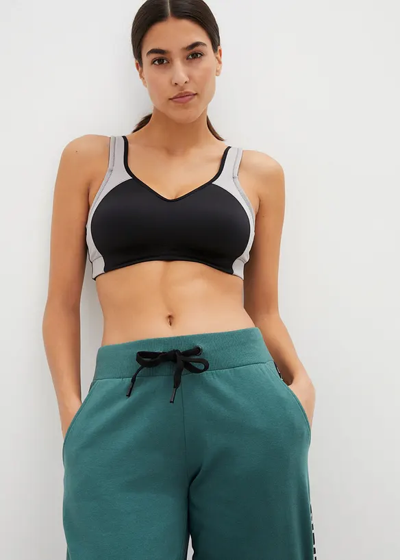 Pantaloni in felpa con elastico in vita e stampa con scritta, bonprix