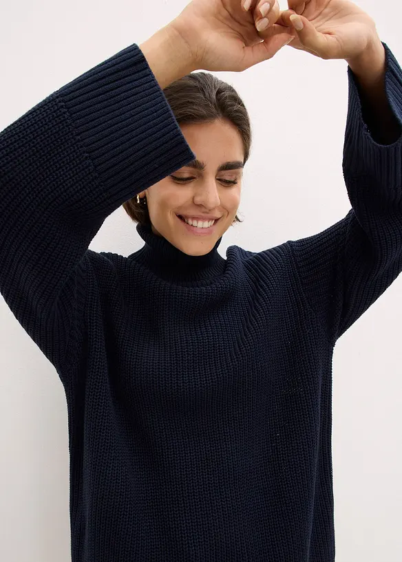 Maglione oversize a collo alto in misto cotone, bonprix