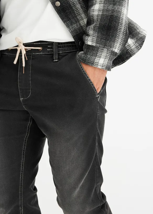 Jogger di jeans con cinta comoda regular fit, tapered, bonprix