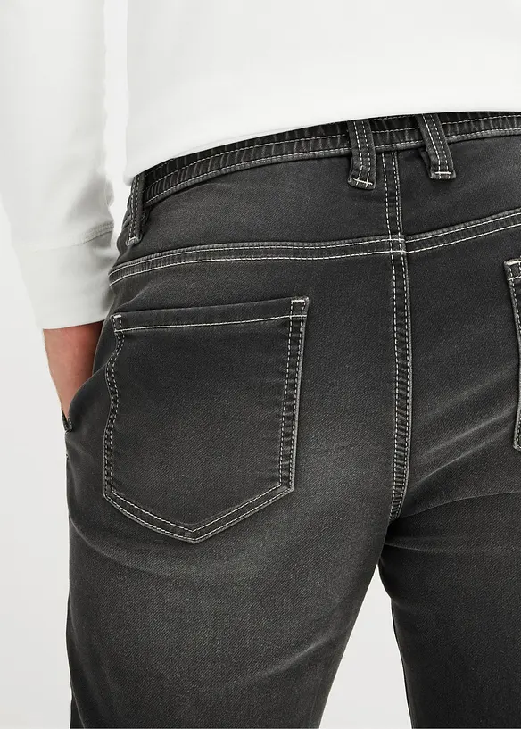 Jogger di jeans con cinta comoda regular fit, tapered, bonprix