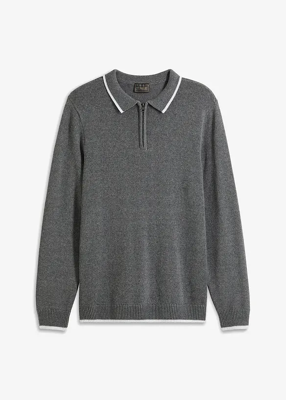 Maglione con colletto a polo e cotone riciclato, bonprix
