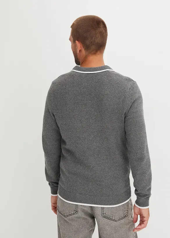 Maglione con colletto a polo e cotone riciclato, bonprix