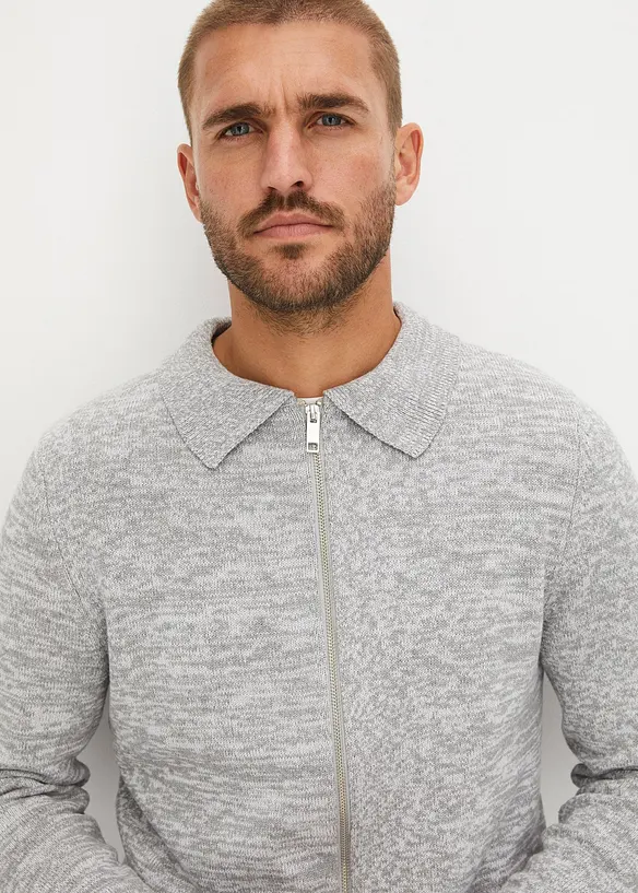Cardigan con colletto, cerniera e cotone riciclato, bonprix