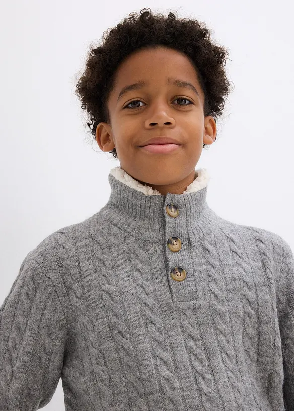 Maglione con colletto alto con bottoni, bonprix