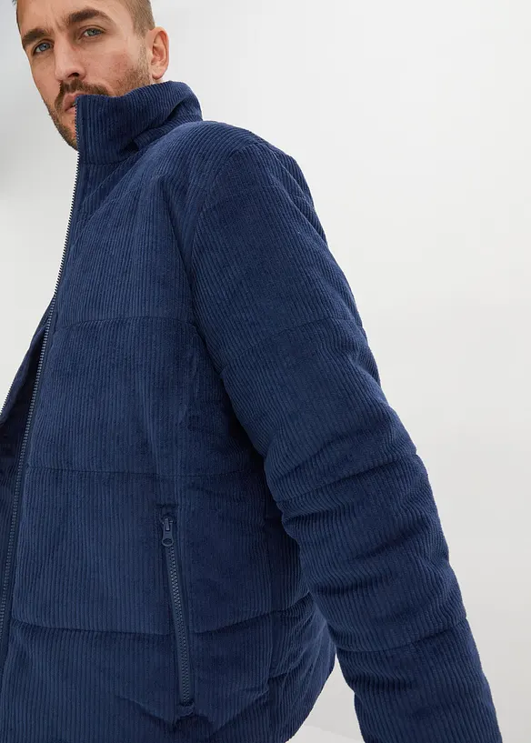 Giacca trapuntata in velluto a coste con cappuccio staccabile, bonprix