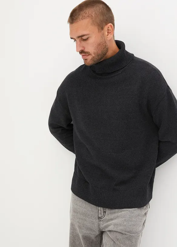 Maglione a collo alto con cotone riciclato, loose fit, bonprix