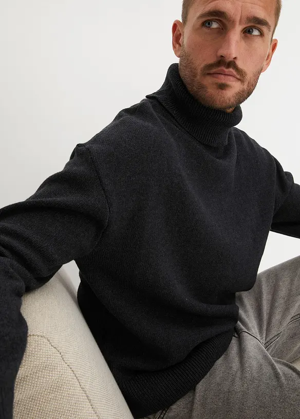 Maglione a collo alto con cotone riciclato, loose fit, bonprix