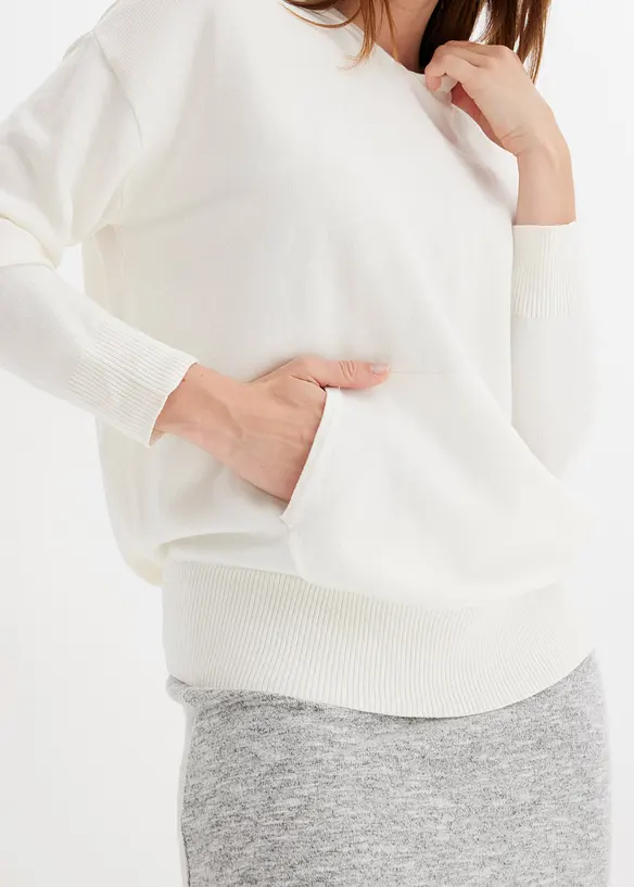 Maglione con cappuccio e tasca a marsupio in misto viscosa, bonprix