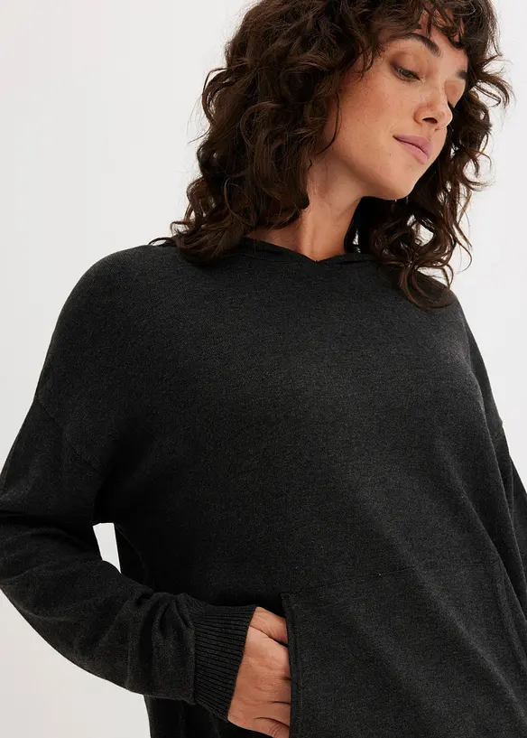 Maglione con cappuccio e tasca a marsupio in misto viscosa, bonprix