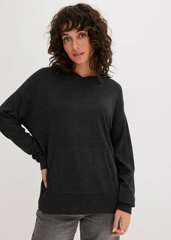 Maglione con cappuccio e tasca a marsupio in misto viscosa, bonprix