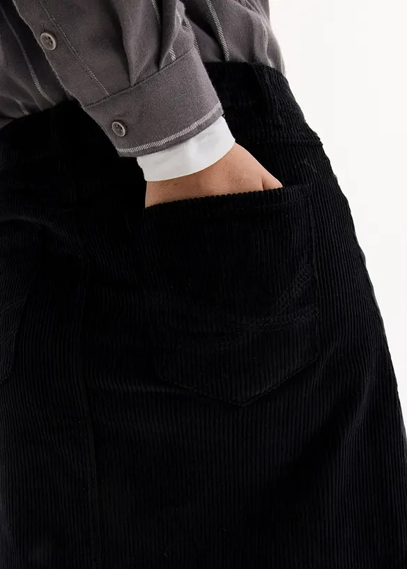 Gonna midi in velluto elasticizzato a coste con bottoni, bonprix