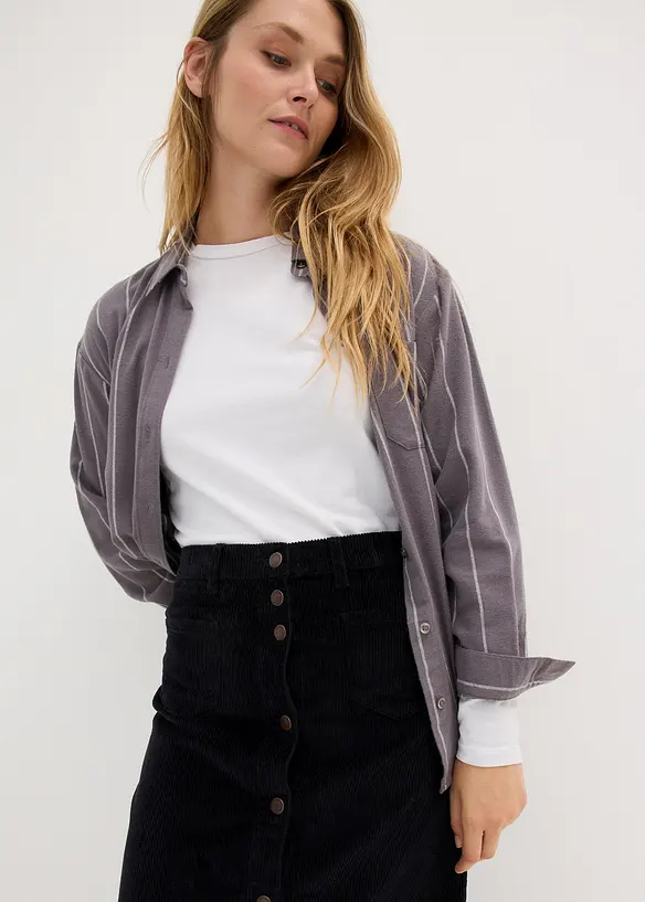 Gonna midi in velluto elasticizzato a coste con bottoni, bonprix