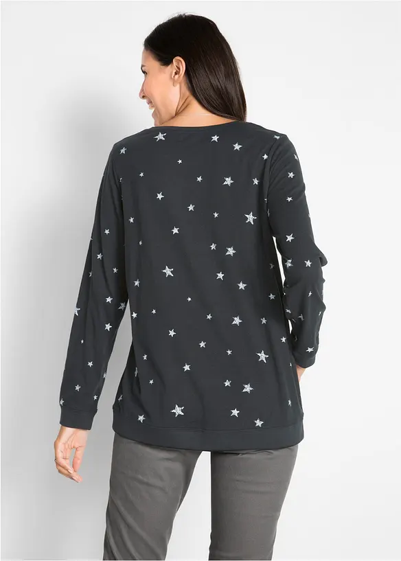 Maglia a maniche lunghe in cotone fantasia, bonprix