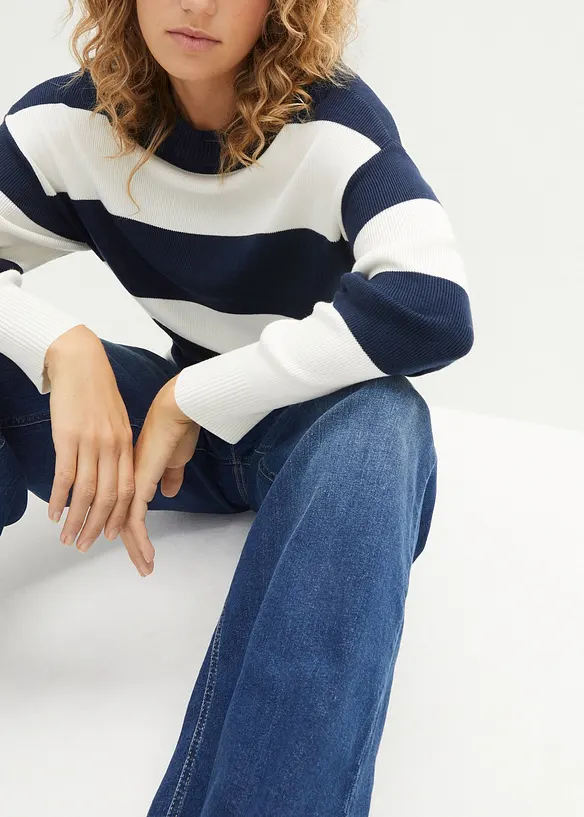 Maglione con scollo rotondo in maglia fine color block, bonprix