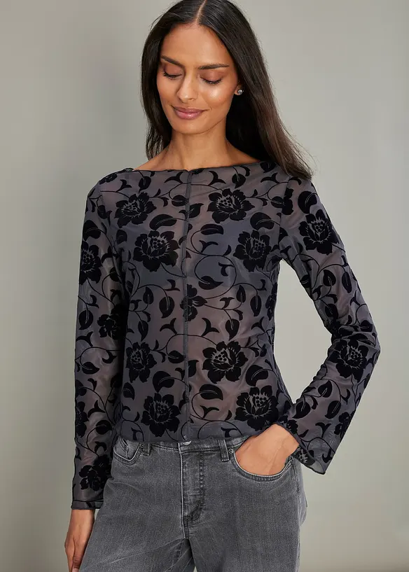 Maglia a maniche lunghe leggermente trasparente, bonprix