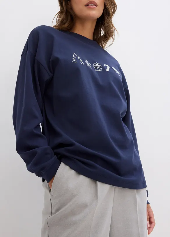 Maglia oversize a maniche lunghe con ricami natalizi, bonprix
