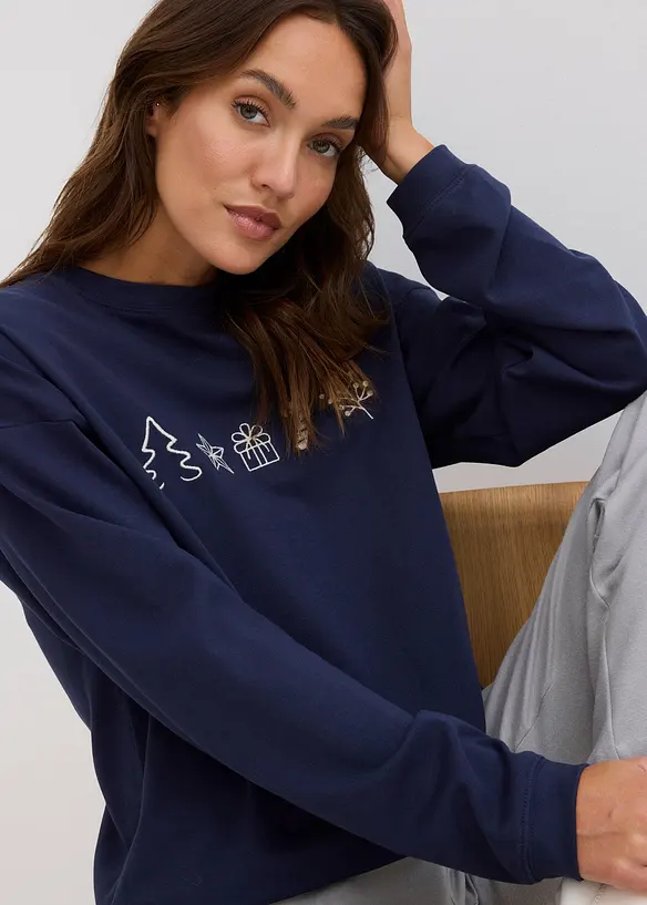 Maglia oversize a maniche lunghe con ricami natalizi, bonprix