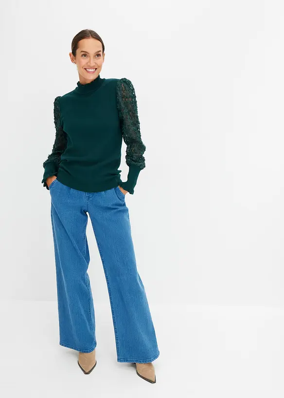 Maglione a collo alto in misto viscosa fluente, bonprix