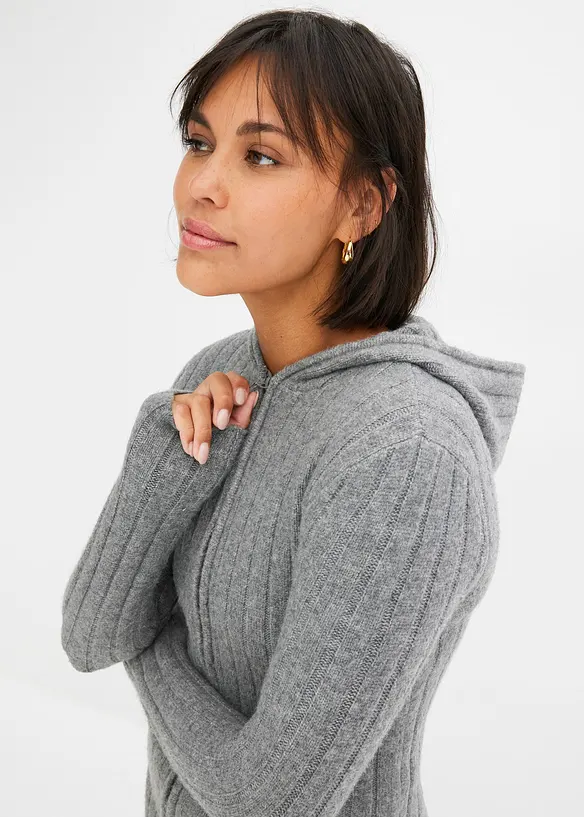 Cardigan a coste con cappuccio, bonprix