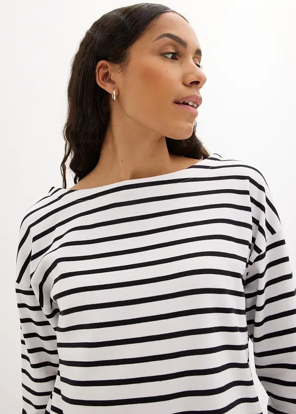 Maglia a maniche lunghe in cotone biologico con scollo leggermente a barca (pacco da 2), bonprix