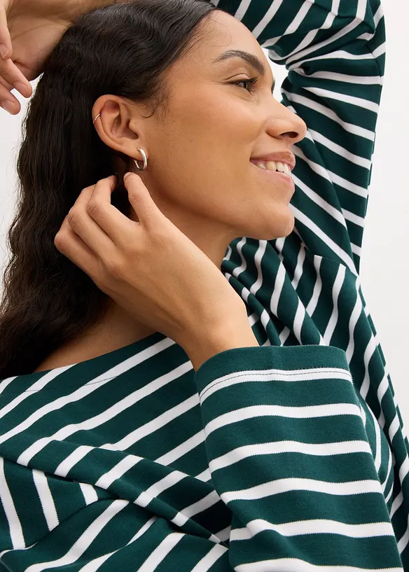 Maglia a maniche lunghe in cotone biologico con scollo leggermente a barca (pacco da 2), bonprix