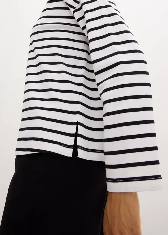 Maglia a maniche lunghe in cotone biologico con scollo leggermente a barca (pacco da 2), bonprix