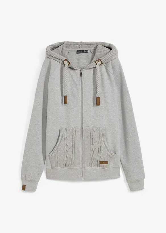 Felpa con zip, cappuccio in maglia e tasche, bonprix