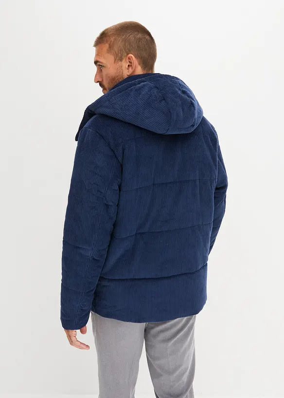 Giacca trapuntata in velluto a coste con cappuccio staccabile, bonprix