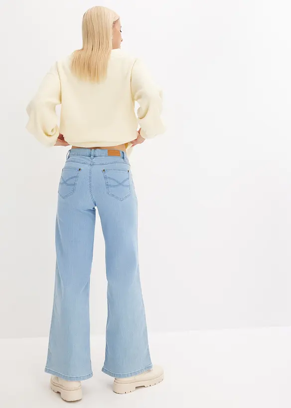 Jeans wide leg elasticizzati, vita media, bonprix