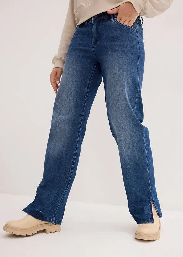 Jeans wide leg con cinta comoda, vita alta, bonprix