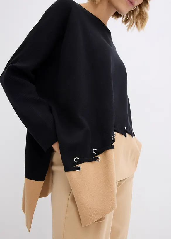 Maglione poncho in filato fine, bonprix