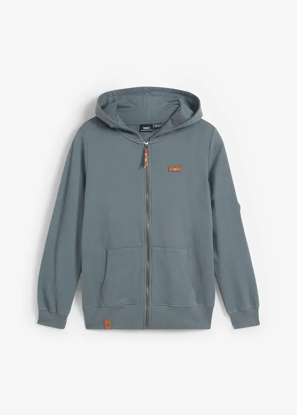 Felpa con zip e cappuccio in puro cotone, bonprix