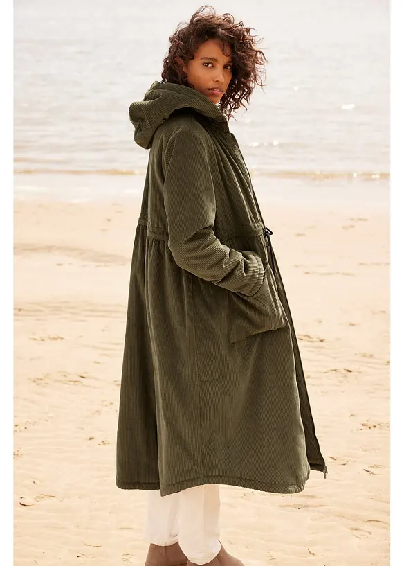 Cappotto in velluto a coste con cappuccio in pile teddy di puro cotone, bonprix